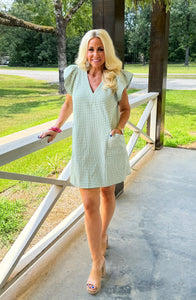 Green and White Textured Dress